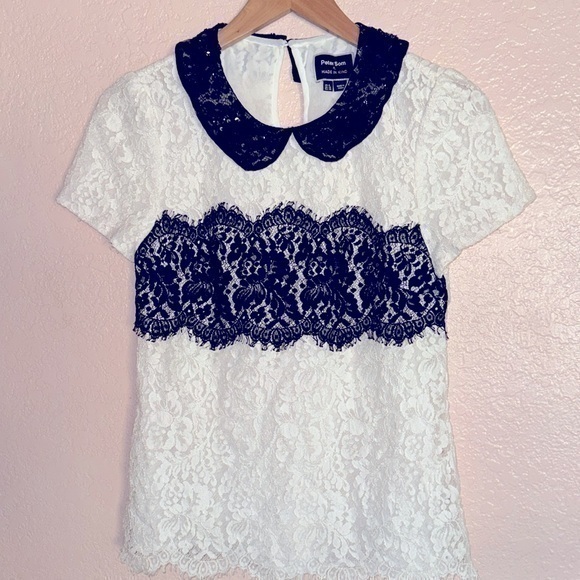 Peter Som Tops - Peter Som Women’s Size 6 Black and White Lace and Sequin Collar Feminine Blouse
